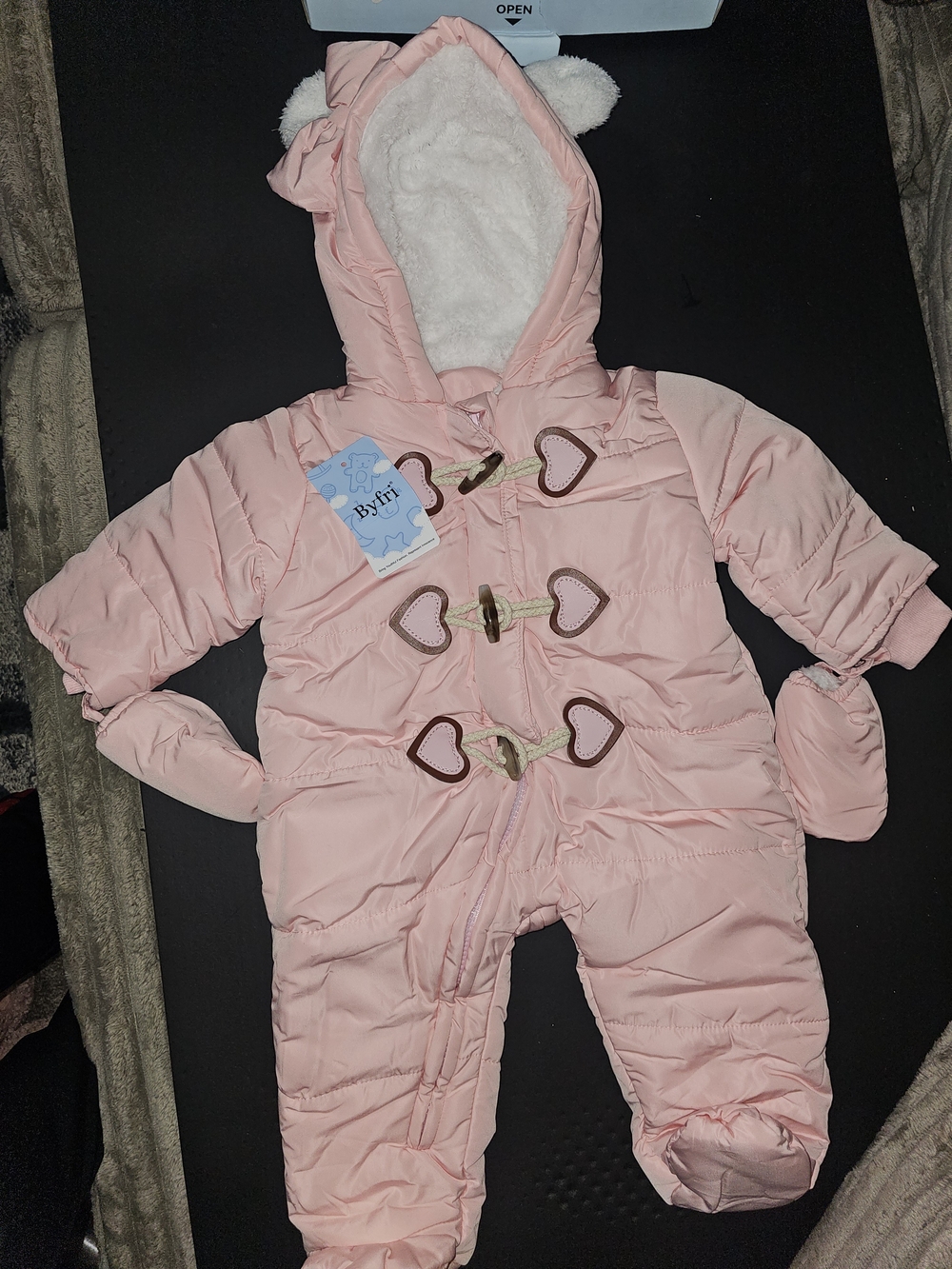 Cozy Pink Hooded Baby Snowsuit with Heart Toggle And Zipper Closure New - KD 7